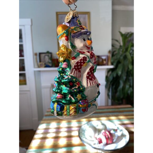 Christopher Radko Snowman Glowman Glass Christmas Tree 5 in Blown Ornament - Picture 8 of 15